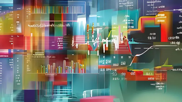 an artistic representation of complex data being transformed into colorful charts